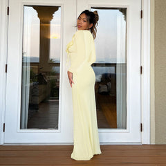 Sexy Ruffled Long Sleeve Slim Stretch Dress Autumn Type Hip Dress