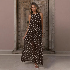 Women Summer Dress Mesh Polka Dot Printing A Swing Sleeveless Dress