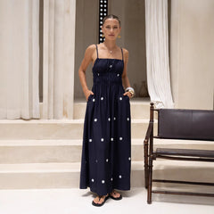 Women Polka Dot Print Elegant French Strap Dress